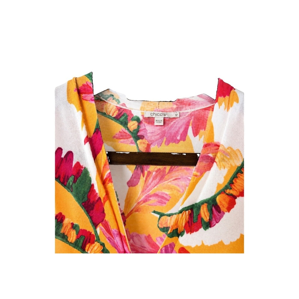 Chicos 4-6 Summer Romance Foliage Topper Cardigan Open Front Light Mango Ice NWT - Picture 8 of 8
